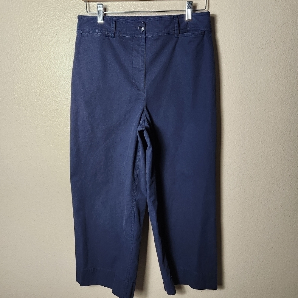 Talbots Womens Navy High Rise Wide Leg Chino Crop Pants-Size 8